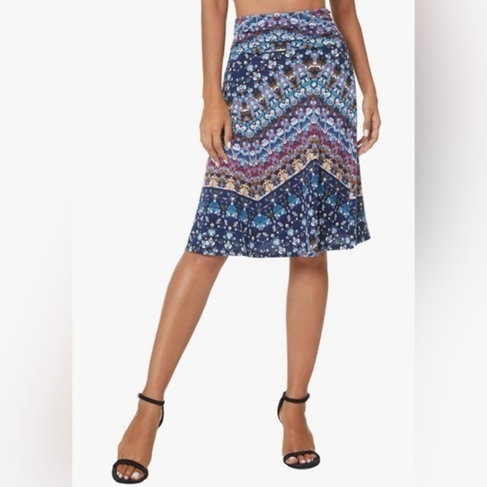 NEW…Ruched High Waist Knee Length Stretchy Flared Casual Skirt